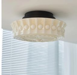 5398: New 13.7" White Glass Drum Ceiling Light Semi Flush Mount Vintage Schoolhouse Lighting Antique Milk Glass Shade Bohemian Nordic Traditional Ceil