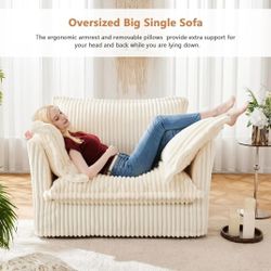 Oversized Modular Sectional Sofa Chair, 49” Corduroy Fabric Single Armchair Comfy Deep Seat Couch Sofa with Big Toss Pillows for Living Room Apartment