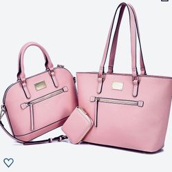 Pink Leather Tote & Crossbody Bag