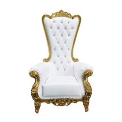White & Gold Trim Throne Chair