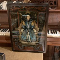 Antique Chinese Ancestral Portrait – Framed Glass Art 
