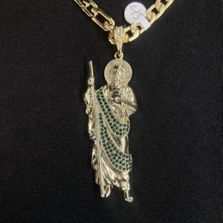 Gold Plated Figaro Chain With Saint Judas Pendant 