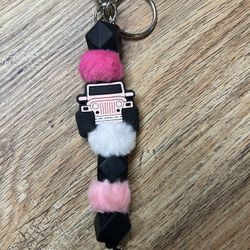 PINK JEEP BEADED KEYCHAIN 