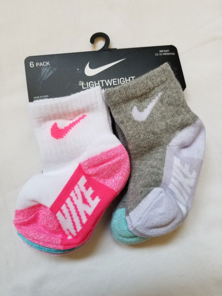 NIKE Girl Socks Infant Ankle Lightweight 6 Pair Size 12-24 Years