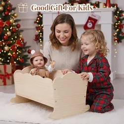 BABESIDE Wooden Baby Doll Crib with Bedding Set for Dolls up to 16 Inch
