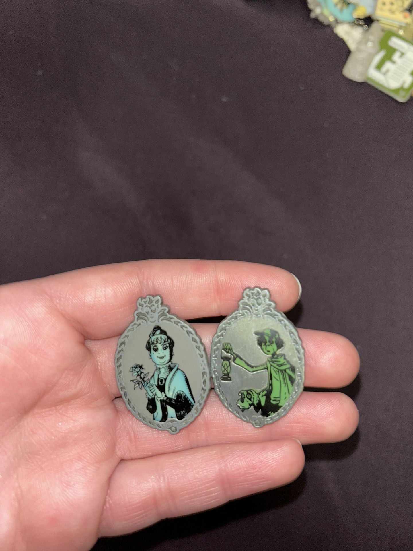 Disney Haunted Mansion Glow In The Dark Portrait Pins! 2 Out Of 4.
