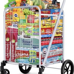 winkeep Newly Released Grocery Utility Flat Folding Shopping Cart with 360° Rolling Swivel Wheels Heavy Duty & Light Weight Extra Large Utility Cart