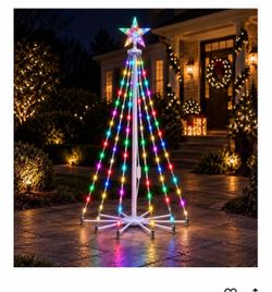 Christmas Cone Tree Lights for Xmas Yard Outside Decorations, RGBW, 4FT Remote Control, IP44 Waterproof Waterfall String Lights for Christmas Hallowee
