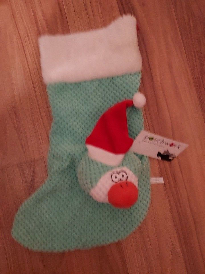 Patchwork Holiday Penguin Toy Santa Hat Mint Hanging Stocking 15 Inch Dog Gift