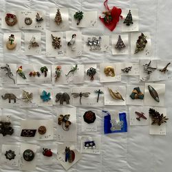 47 Vintage Brooches , 12 Christmas + 35 Various  Styles