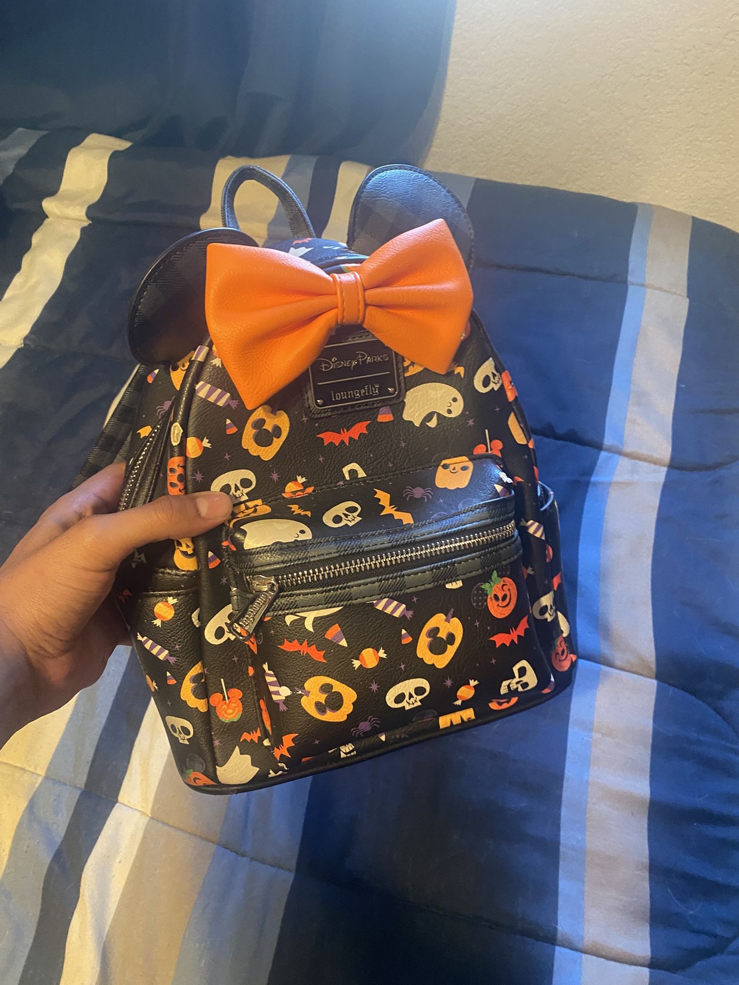 halloween disney mini backpack Disney: Glow Face Pumpkin Minnie Loungefly Jed Bruce Halloween Disney Loungefly Mini Backpack