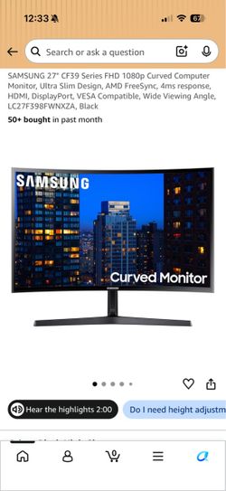 SAMSUNG 27" Curved Computer Monitor,
