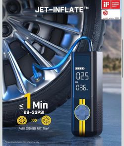 Tire Inflator Portable Air Compressor, 1 Min Fast Inflation, 150PSI Cordless Tire Inflator with LED Dual Screen, Suitable for MPV, Car, Motorcycle, Up