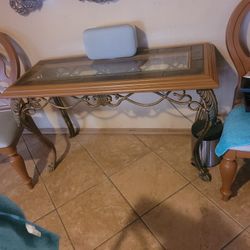 Heavy Metal & Wood Table With 2 New Chairs(exvellente Upholstery)