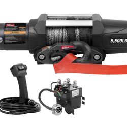 Hyper Tough 5500lb 12 Volt Electric Winch W/50 Ft Synthetic Rope