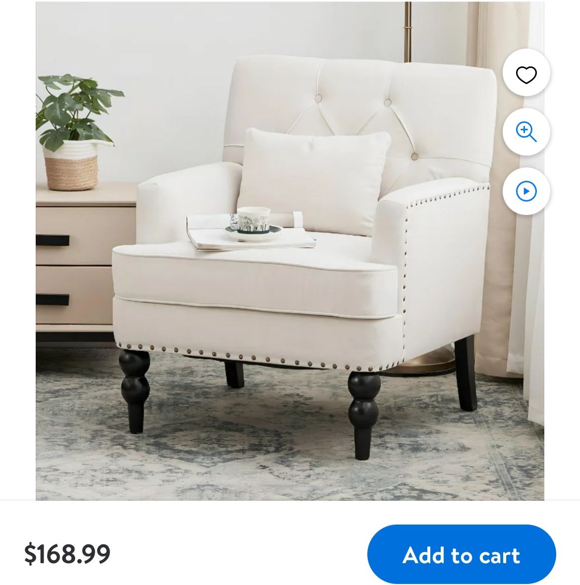 Arm Chair with Ottoman, Upholstered Button Tufted Accent Chair