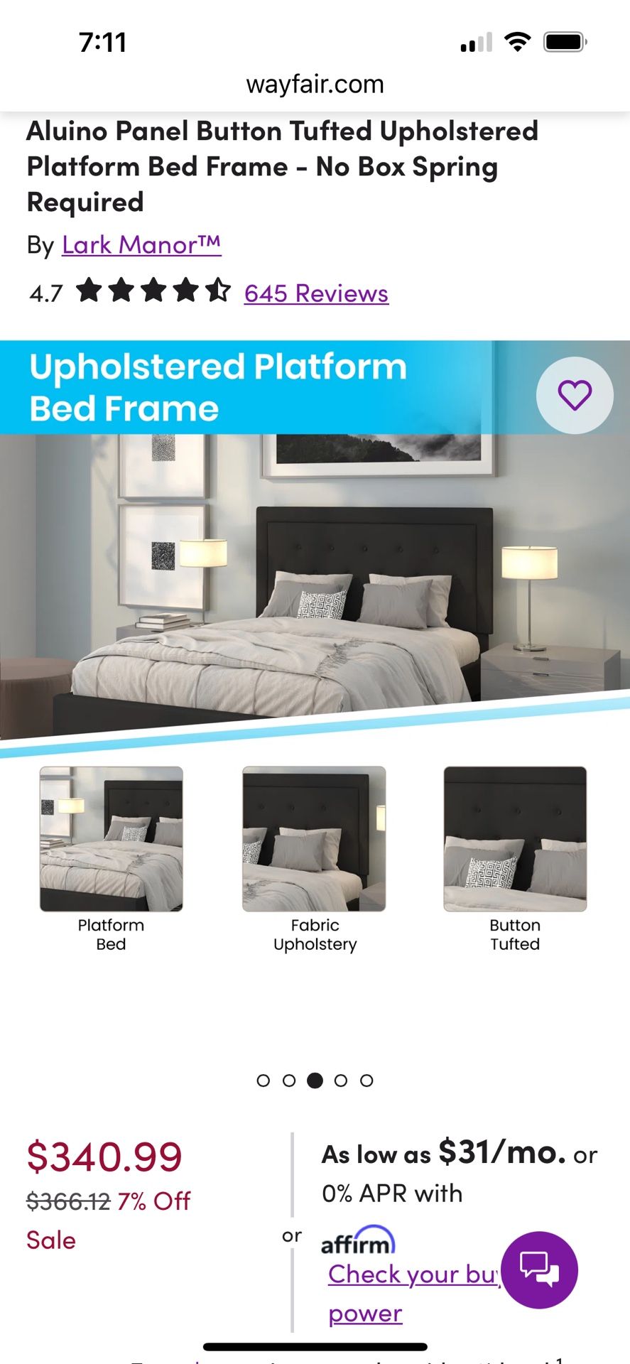 Upholstered Platform Bed frame No Box Spring Required