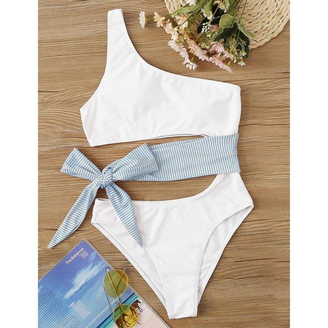 SHEIN Women's White and Blue Swimsuit-one-piece(off102)25