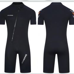 Short Sleeved Diving Suit, Black, Front Zipper Design, high Elasticity Sun Protection, Hip Protection, Cold Water Resistance chest 36”xL31”L39”