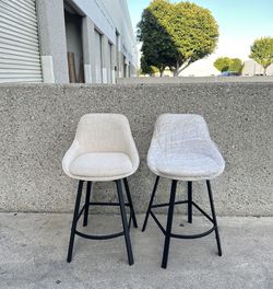 Swivel Bar Stools Set of 2, Modern Counter Height Barstools with Backs, 26'' Upholstered Linen Fabric High Chairs for Island Kitchen, Counter Height C