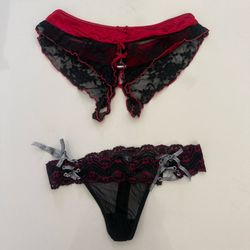 Two Pairs Red Black Fredericks of Hollywood Panties Small