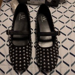 Black Ballet Flats Studded Worthington Size 8.5M