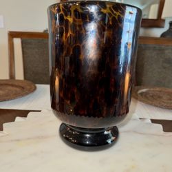 Amber/Black Leopard Hurricane Hand Blown Glass 
