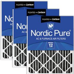 Nordic Pure 24x24x2 (23 3/8 x 23 3/8 x 1 3/4) Furnace Air Filters MERV 12 Pleated Plus Carbon 3 Pack