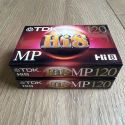 2 TDK Hi8 MP120 Blank Video Tape