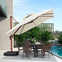New PURPLE LEAF Cantilever Umbrella 9' X 12' Wood-Grain Finish, Beige  Braced frame holds firm, 240GSM fade-resistant fabric, UPF 50+ Protection, Long
