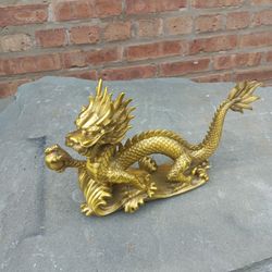 Chinese Dragón Statue Sculpture Brass 