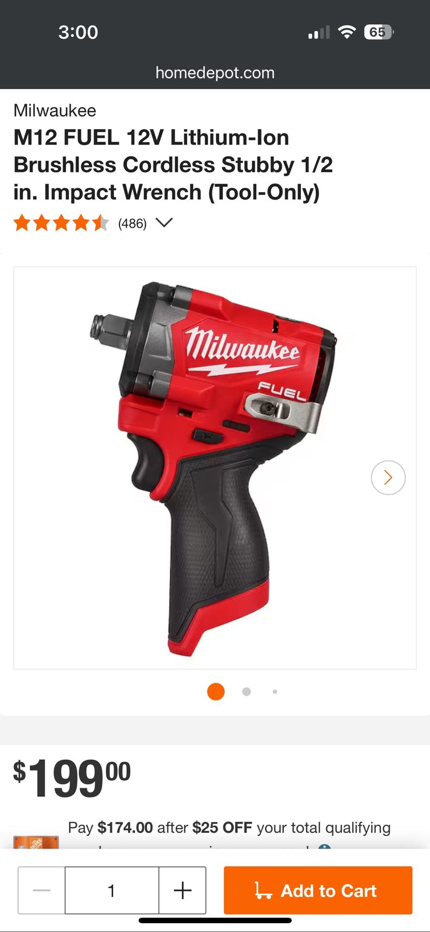 Milwaukee M12 Stubby Impact Wrench 1/2inch Anvil Like New Hardly Used Tool Only
