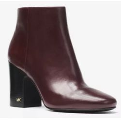 Women's Michael Kors Bootie Block Heel Ankle Boots Leather Red Size 5.5