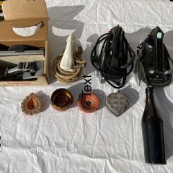 Vintage Irons, Glass Bottle, Trinket Dishes, Portable Porter