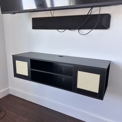 Black Rattan Floating TV Stand