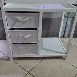 White Wood Changing Table With Storage