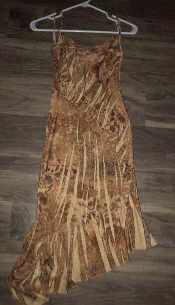 NEW “KITTY” HIGH LOW BROWN SPAGHETTI STRAP DRESS