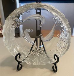 CRYSTAL GLASS PEACOCK PLATE BOWL