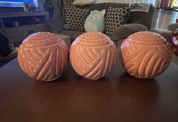 Trio of Vintage Salmon Pink Decorative Ceramic Spheres / Orb Fillers