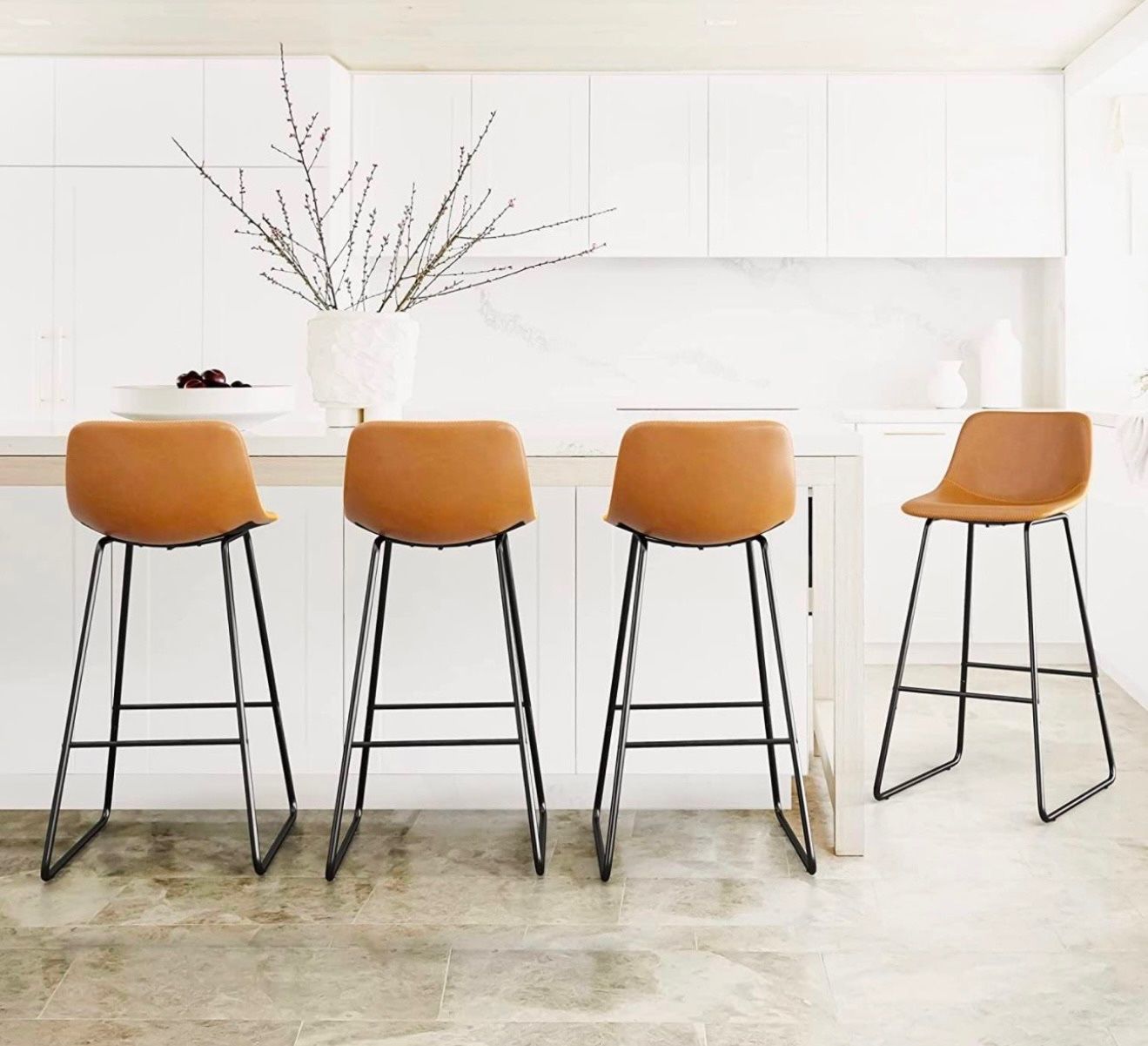 Urban Armless Bar Stools, Modern Industrial Faux Leather Dining Set of 4,Barstools