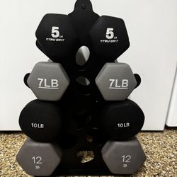 Neoprene Dumbbell Set with A-Frame Rack (68 lbs total)