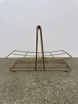 Vintage Brass Mail Organizer – MCM Two-Tier with Wood Handle