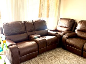 Brown Leather Reclining Sectional Sofa