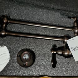 BRAND NEW Antique Pot Filler Double Joint Swing Arm Wall Mounted Rotatable Pre Rinse with Ceramic Valve Two Handles One Hole for Oil-rubbed Bronze, Ki