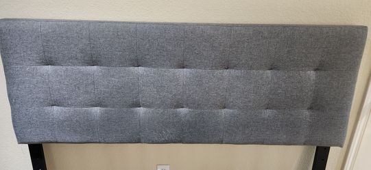 Queen Size Tufted Upholstered Headboard with Metal Bed Frame