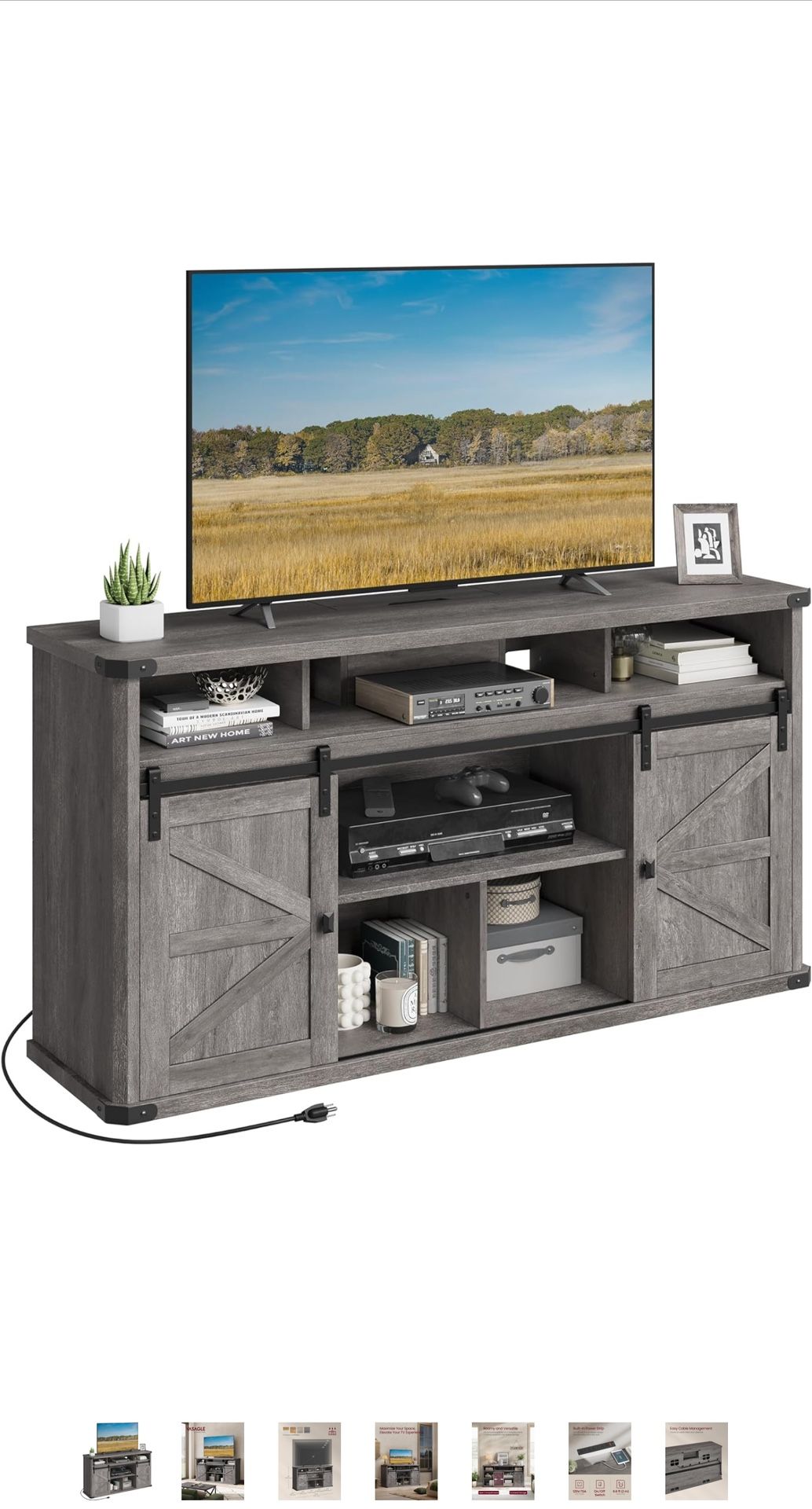 Stand for TVs up to 65 Inches, Farmhouse Entertainment Center with Sliding Barn Doors, TV Console Table for Living Room, Misty Gray 📺🔥🔥🔥🔥🔥‼️‼️‼️
