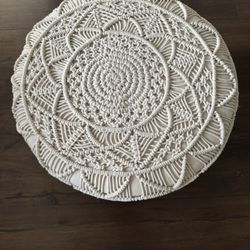 Boho Macrame Ottoman Pouf with Wooden Legs