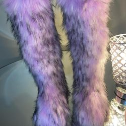 Lavender Faux Fur Custom Color Knee-Boots Sizes 8.5,9,10,10.5,11 Message True Size & Order