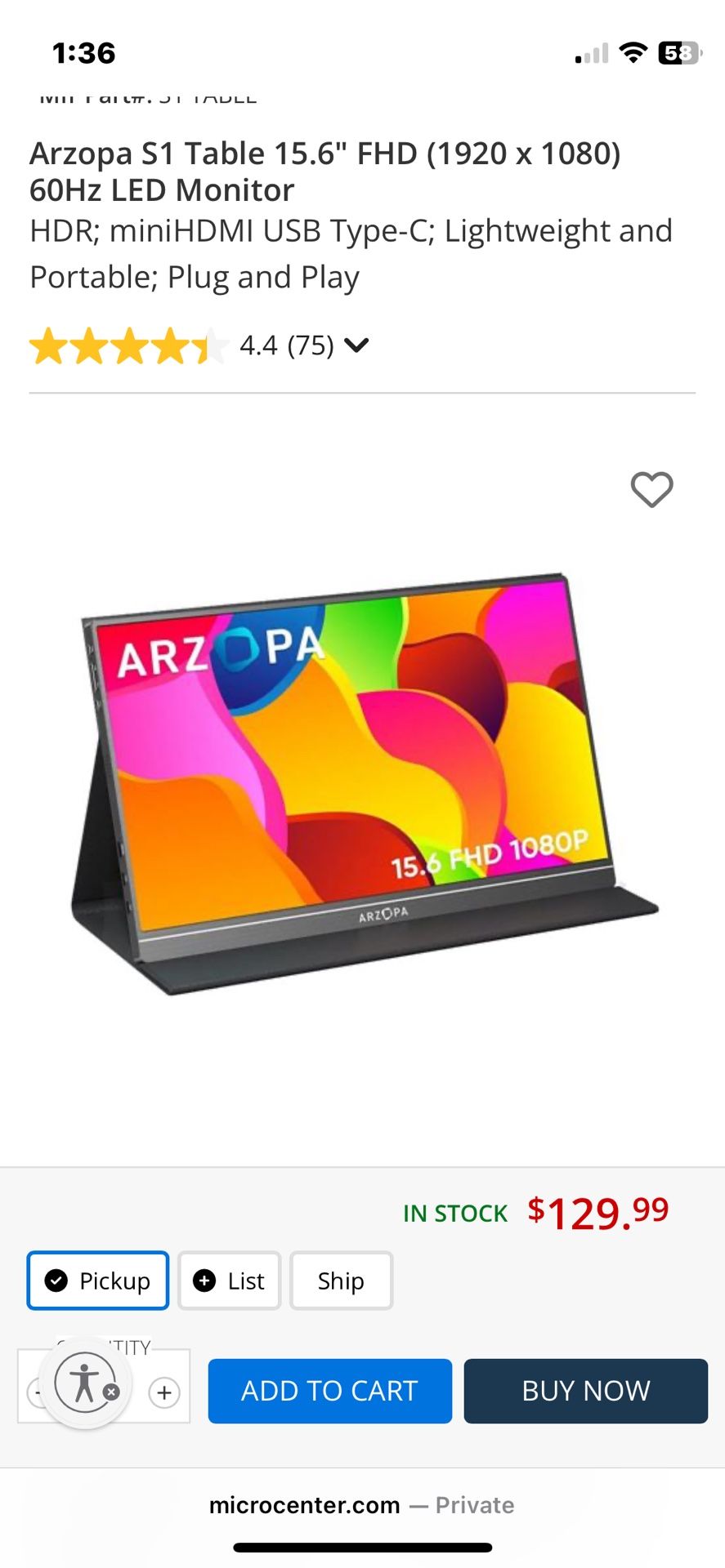 Arzopa s1table Portable monitor 