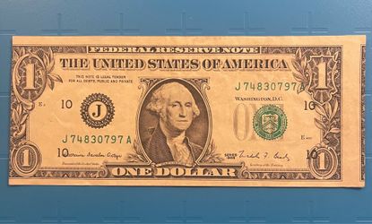 Miscut misaligned $1 bill 1988